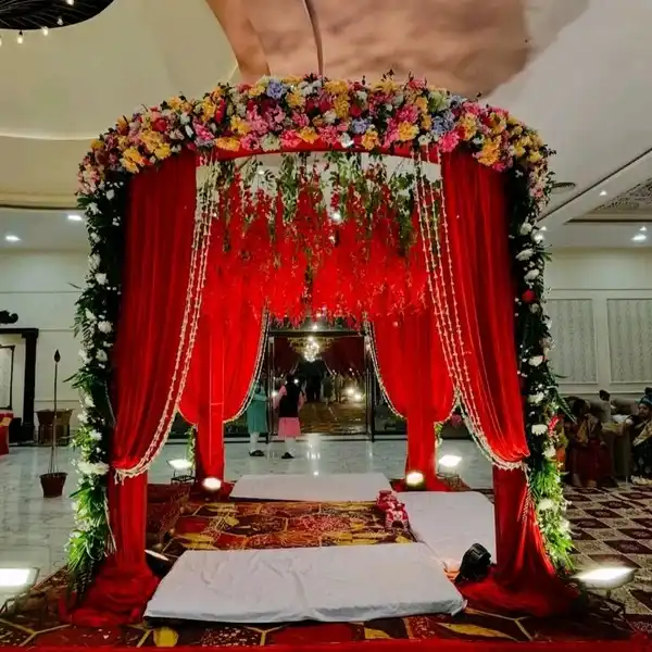 balloon decoration Wedding Royal Red Draped Mandap 24666